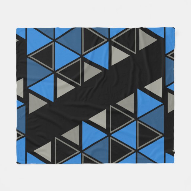 Retro Geometric Triangles Blue Silver Fleecefilt (Framsidan (Horisontell))