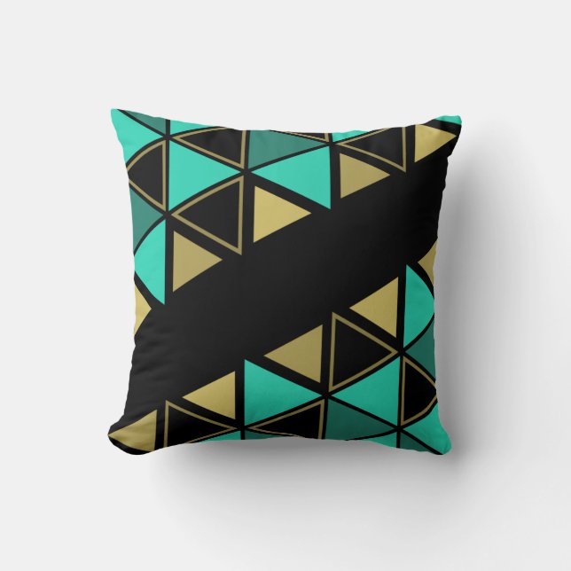 Retro Geometric Triangles Turcos Guld Kudde (Framsida)