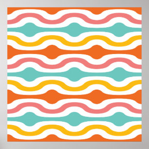 Retro Geometric Vågar Orange Rosa Turcos Gult Poster