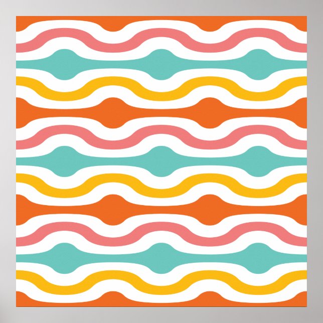 Retro Geometric Vågar Orange Rosa Turcos Gult Poster (Framsidan)