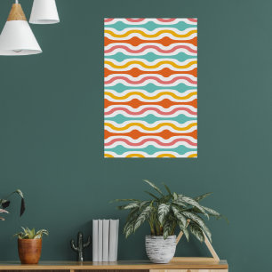 Retro Geometric Vågar Orange Rosa Turcos Gult Poster