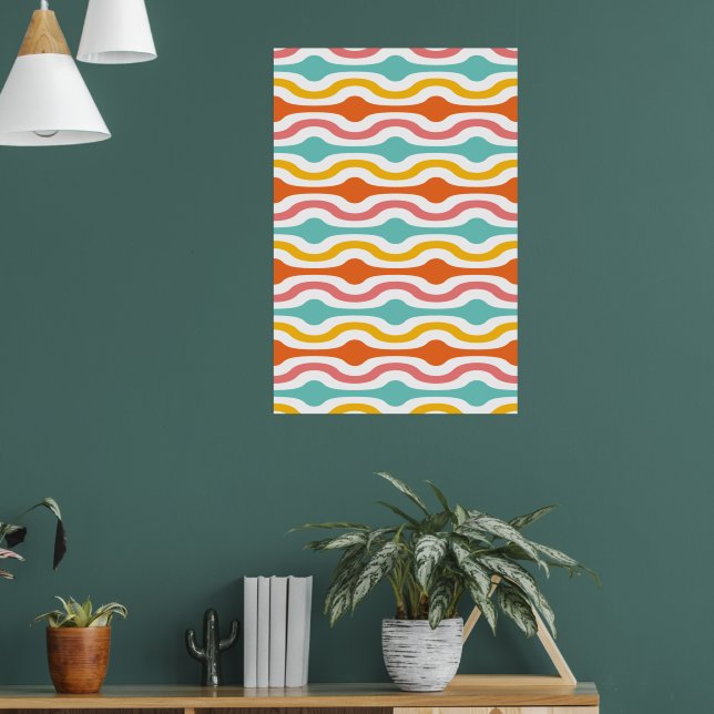 Retro Geometric Vågar Orange Rosa Turcos Gult Poster (Vardagsrum 1)
