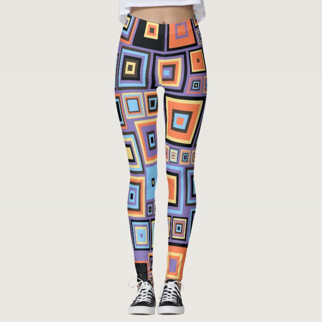 Retro Geometric Vintage 60s Vibe Leggings (Framsida)