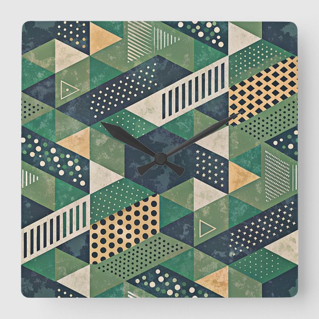 Retro Geometric Wall Clock Fyrkantig Klocka (Framsida)