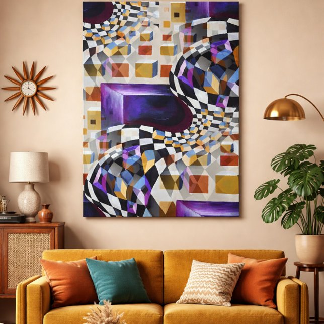 Retro Geometrisk Abstrakt Mid Century Modern Op Ar Canvastryck (Skapare uppladdad)