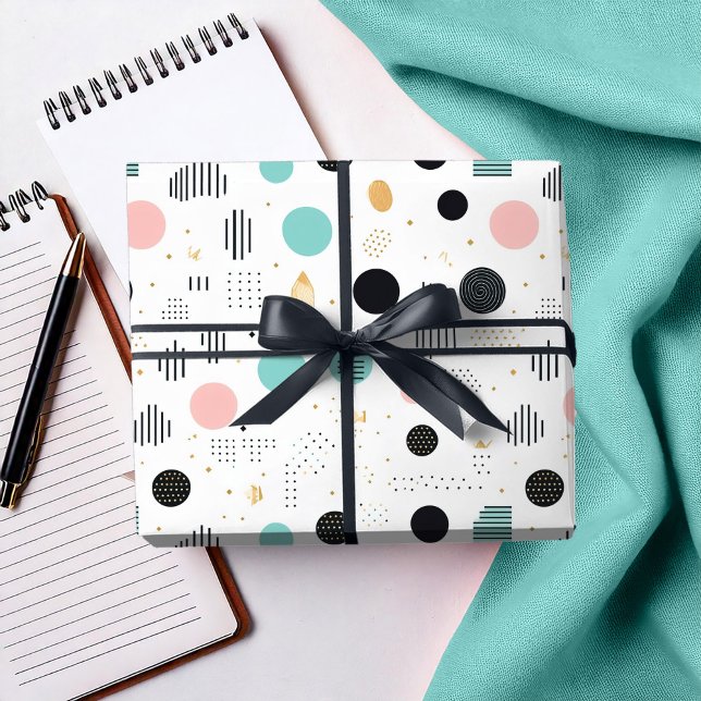 Retro Geometrisk Abstrakt Mönster #1 Turkos Rosa I Presentpapper (Skapare uppladdad)