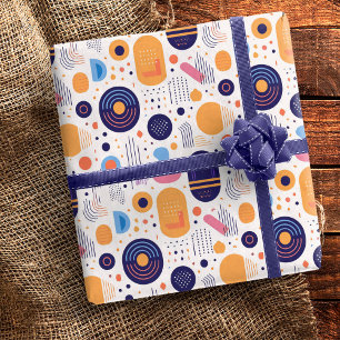 Retro Geometrisk Abstrakt Pat#7 Indigo ID1067 Presentpapper