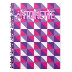 Retro Geometrisk Abstrakt Rosa Lila & Vit Namn Anteckningsbok