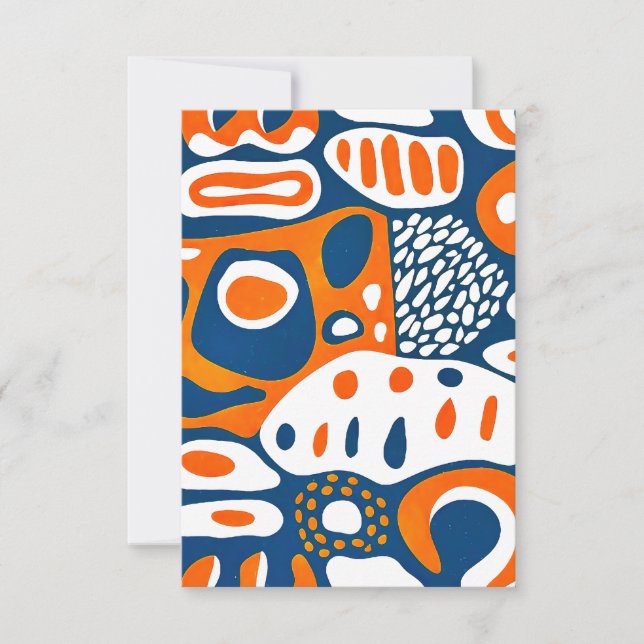 Retro geometrisk blå orange vit tack kort (Framsida)