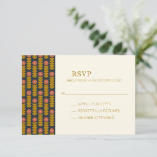 Retro Geometrisk Botanisk Guld Navy Bröllop OSA Kort