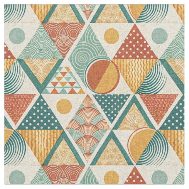 Retro geometrisk cirkel & triangel abstrakt mönste tyg (Närbild)