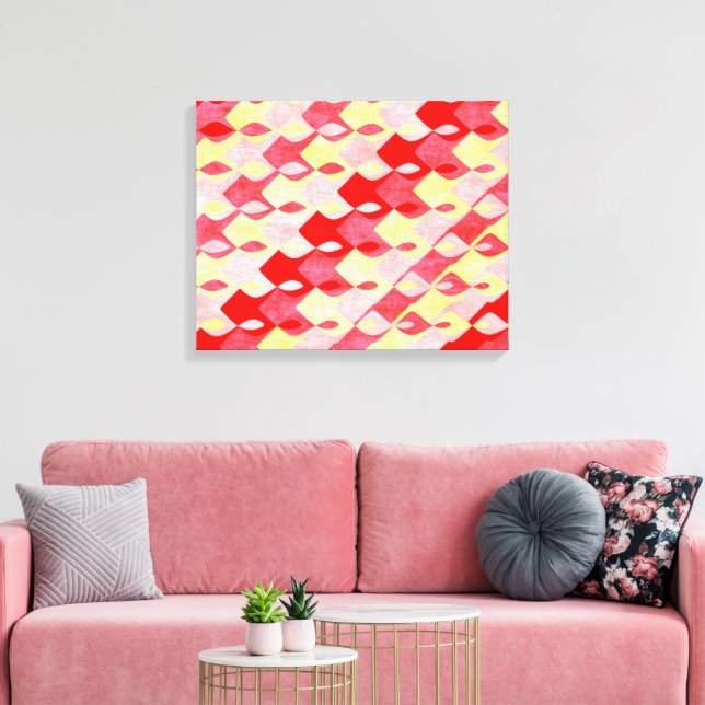 Retro geometrisk diamantmönster röd, rosa & gul canvastryck (Insitu (Vardagsrum))