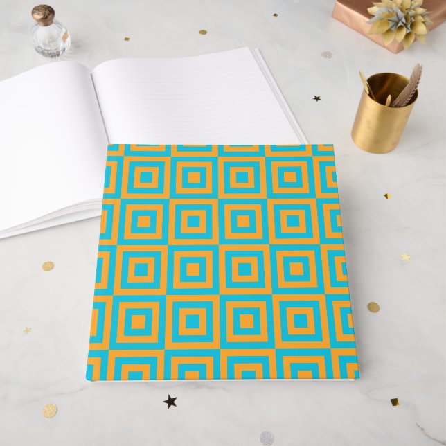 Retro geometrisk fyrkantig mönster – Djärvt orange Gästböcker (Framsidan öppen)