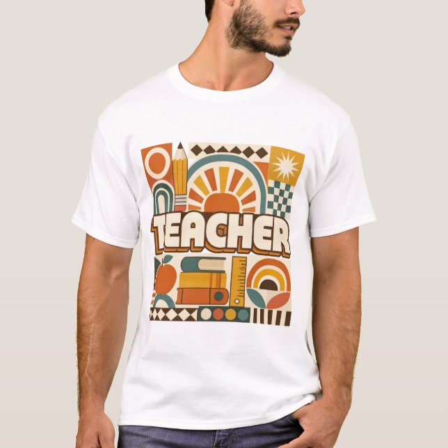 Retro Geometrisk Lärar Klassrumsdesign T Shirt (Framsida)