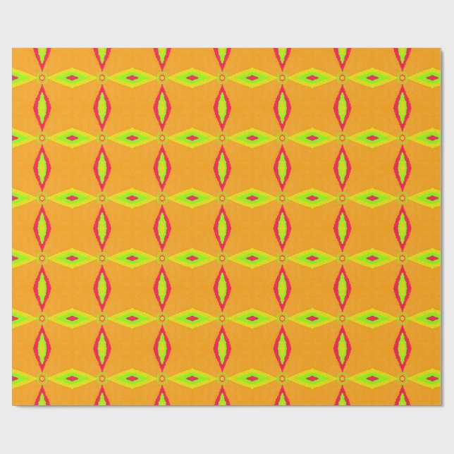 Retro geometrisk orange och lime diamantmönster  presentpapper (Platt)