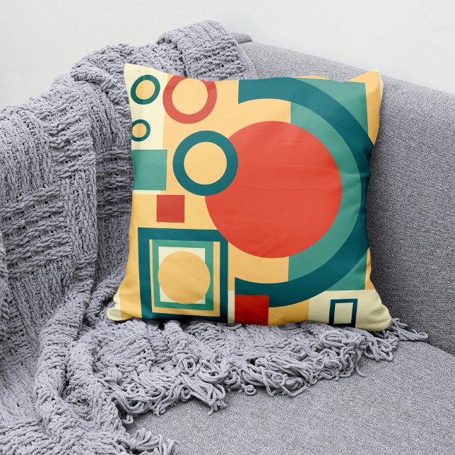 Retro Geometrisk Risograf Stil Abstrakt Design Kudde (Retro Geometric Risograph Style Abstract Design. Throw Pillow)