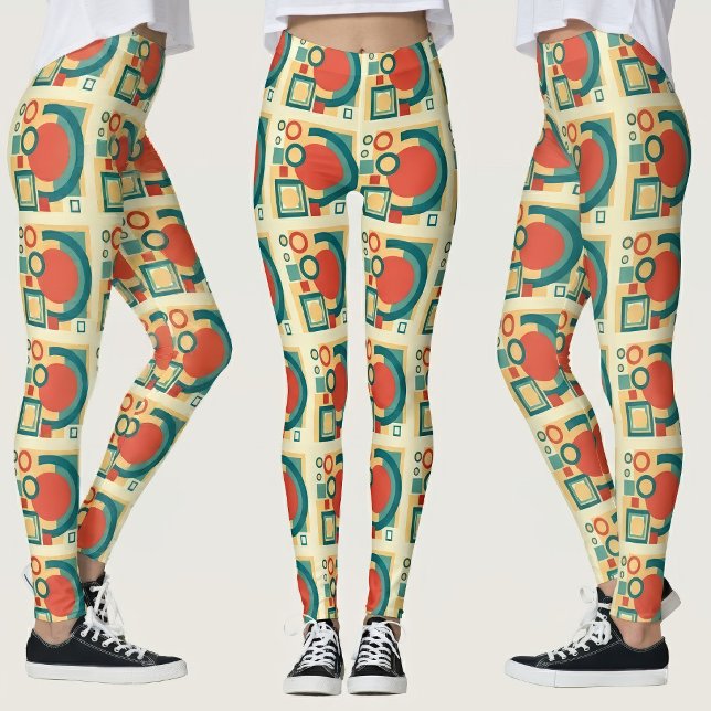 Retro Geometrisk Risograf Stil Abstrakt Design Leggings (Retro Geometric Risograph Style Abstract Design. Leggings)