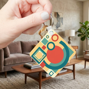 Retro Geometrisk Risograf Stil Abstrakt Design Nyckelring