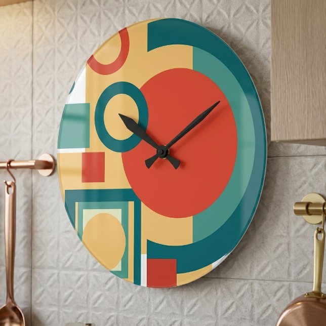 Retro Geometrisk Risograf Stil Abstrakt Design Stor Klocka (Retro Geometric Risograph Style Abstract Design. Large Clock)