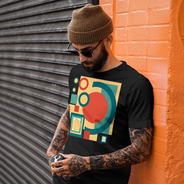 Retro Geometrisk Risograf Stil Abstrakt Design T Shirt (Retro Geometric Risograph Style Abstract Design. Men Basic Black T-Shirt)