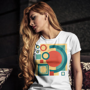 Retro Geometrisk Risograf Stil Abstrakt Design T Shirt