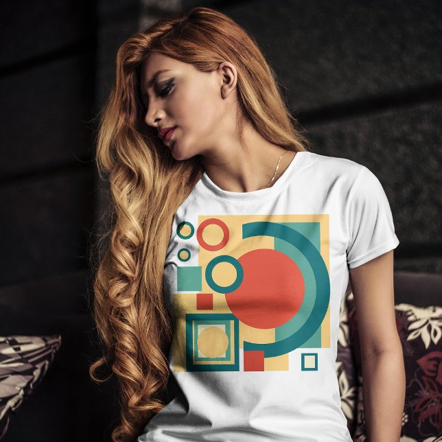 Retro Geometrisk Risograf Stil Abstrakt Design T Shirt (Retro Geometric Risograph Style Abstract Design. Women Basic White T-Shirt)