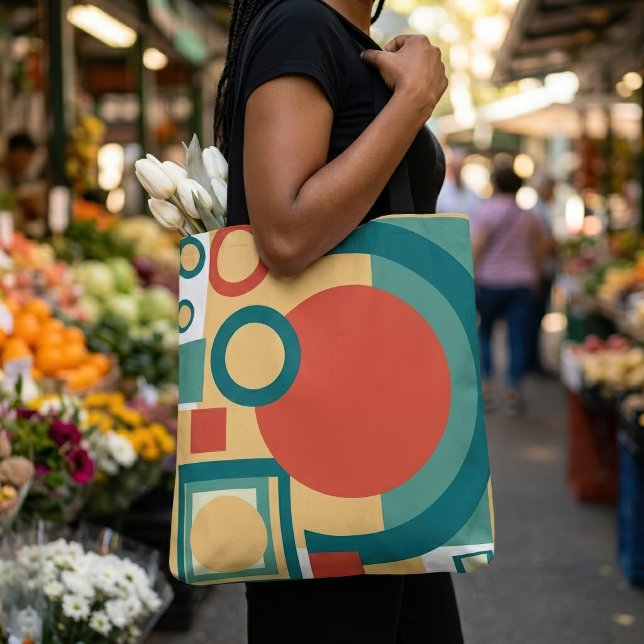 Retro Geometrisk Risograf Stil Abstrakt Design Tygkasse (Retro Geometric Risograph Style Abstract Design. Tote Bag)