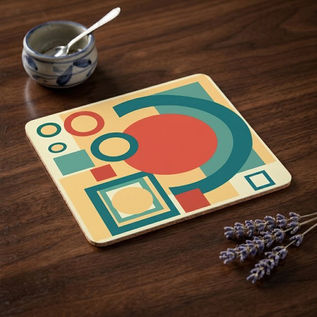 Retro Geometrisk Risograf Stil Abstrakt Design Underlägg Papper Kvadrat (Retro Geometric Risograph Style Abstract Design. Square Paper Coaster)