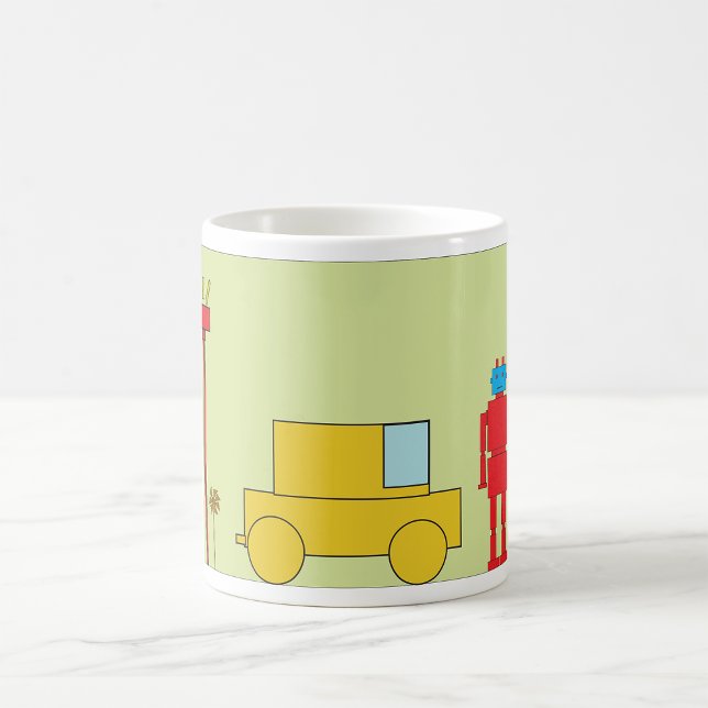Retro Geometrisk Robot och Gul Bil Kaffemugg (Skapare uppladdad)