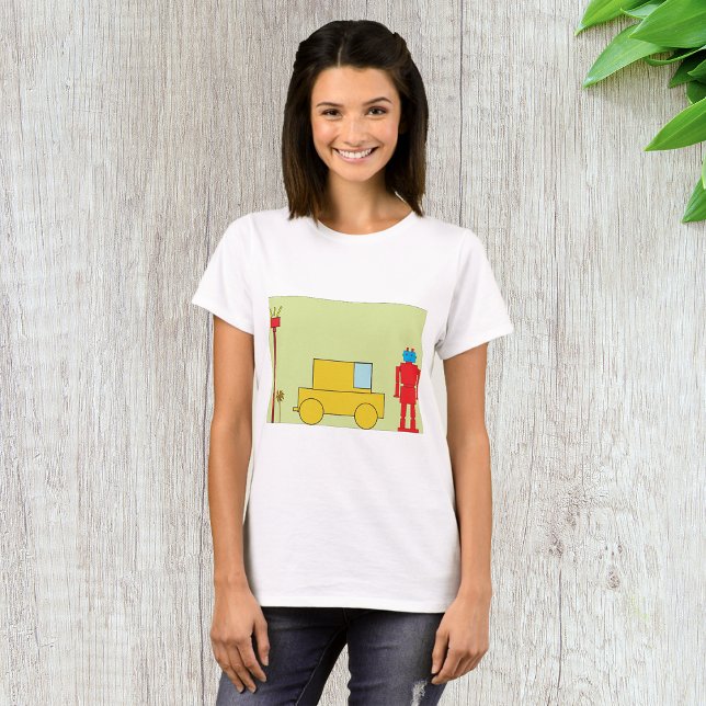 Retro Geometrisk Robot och Gul Bil T Shirt (Skapare uppladdad)