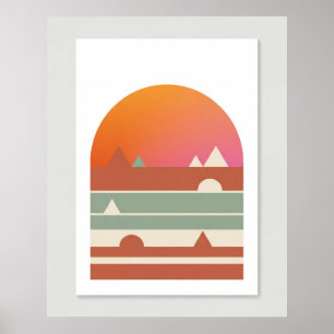 Retro geometrisk solnedgång öken minimalistisk kon poster