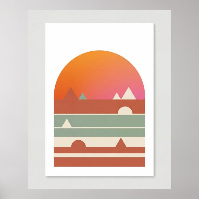 Retro geometrisk solnedgång öken minimalistisk kon poster (Framsidan)