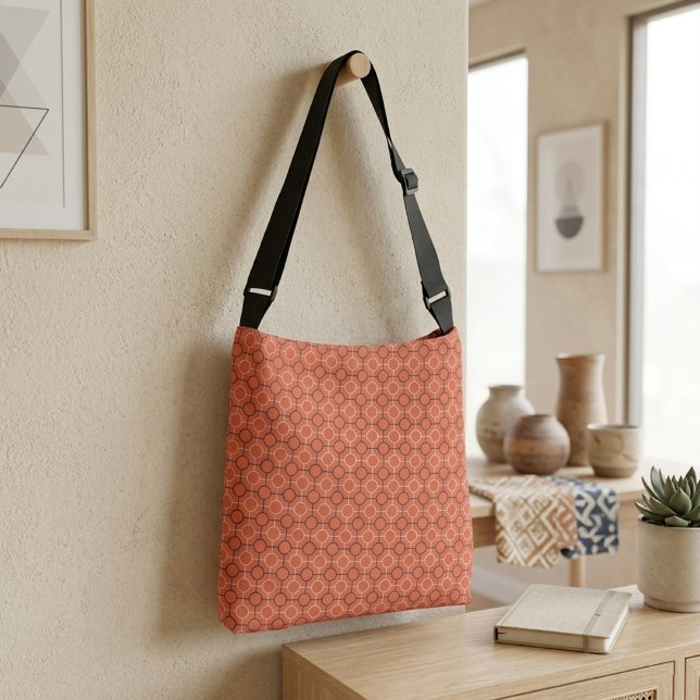 Retro geometriska cirklar grid mönster konst axelväska (Skapare uppladdad)