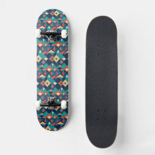 Retro geometriska diamanter i teal gula orange mini skateboard bräda 18,5 cm