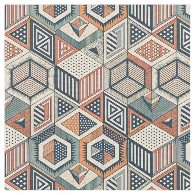 Retro geometriska kuber & trianglar illusion mönst tyg (Närbild)