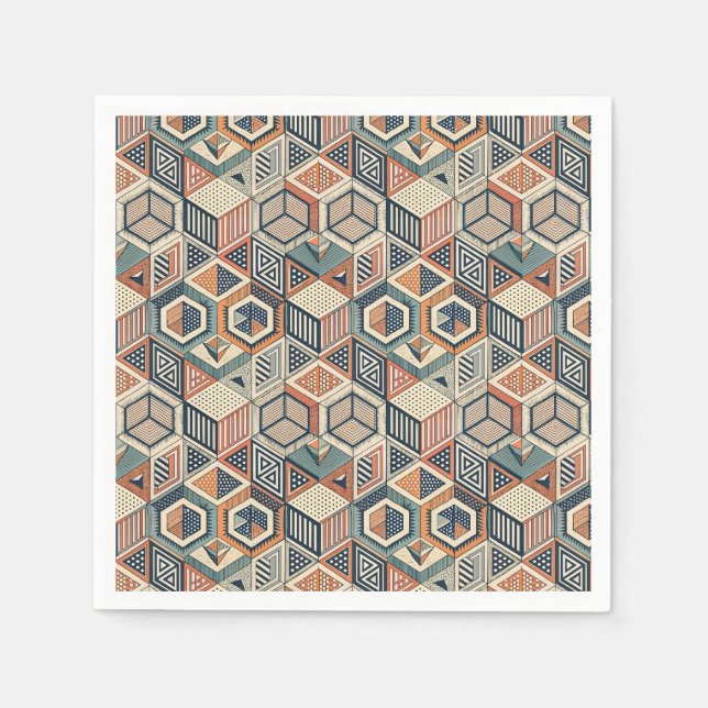 Retro geometriska kuber & trianglar illusionmönste pappersservett (Framsidan)
