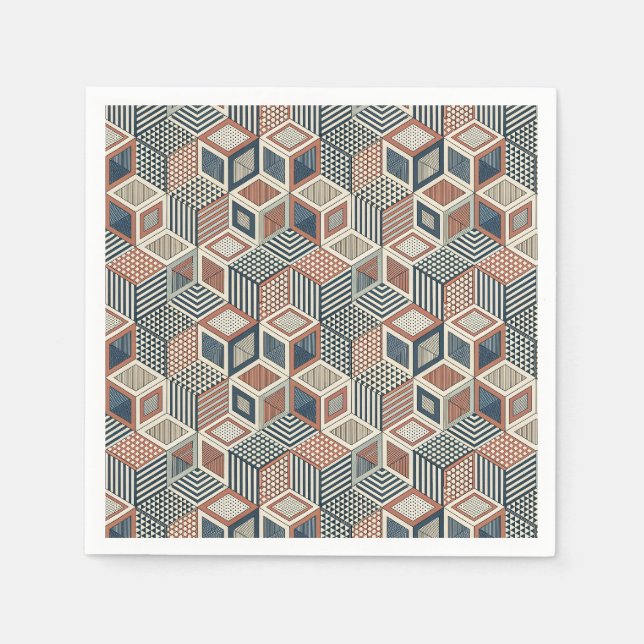 Retro geometriska trianglar & kuber illusionmönste pappersservett (Framsidan)