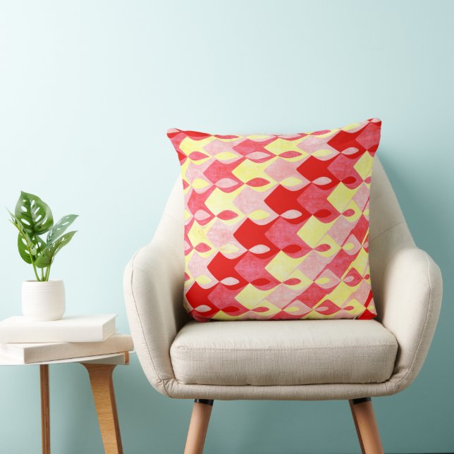 Retro geometriskt diamantmönster rött, rosa & gult kudde (Stol)
