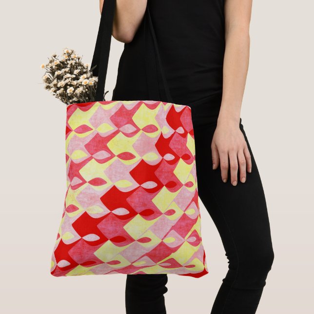 Retro geometriskt diamantmönster rött, rosa & gult tygkasse (Närbild)