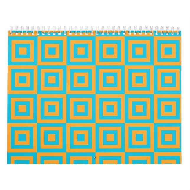 Retro geometriskt fyrkantigt mönster – djärvt oran kalender (Omslag)