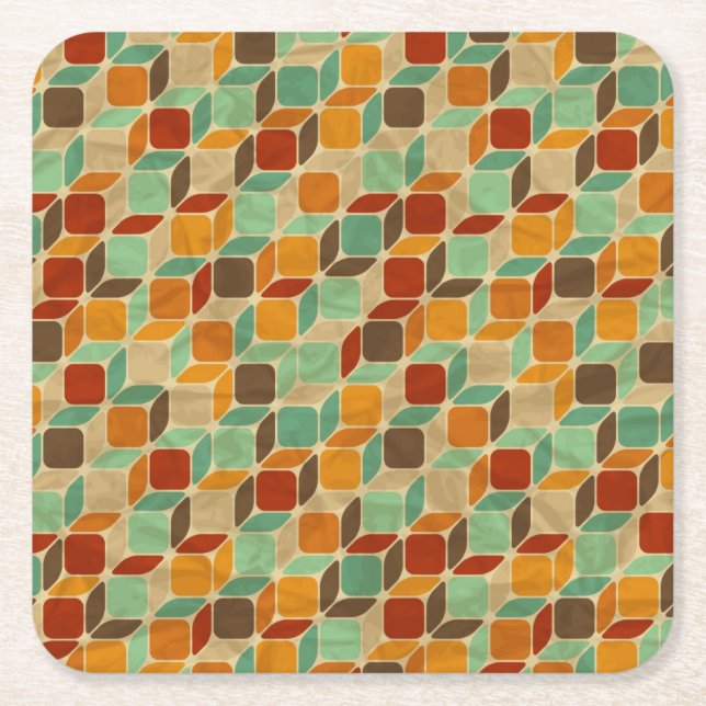 Retro geometriskt mönster 4 underlägg papper kvadrat (Framsidan)