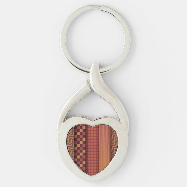 Retro geometriskt mönster från mitten av 1900-tale twisted heart silverfärgad nyckelring (Framsidan)