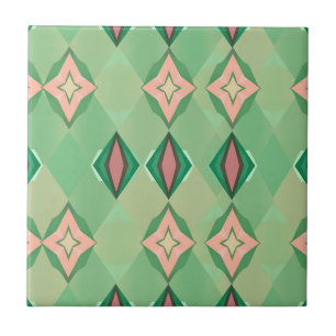 Retro geometriskt mönster Grönt Rosa Diamantstjärn Kakelplatta