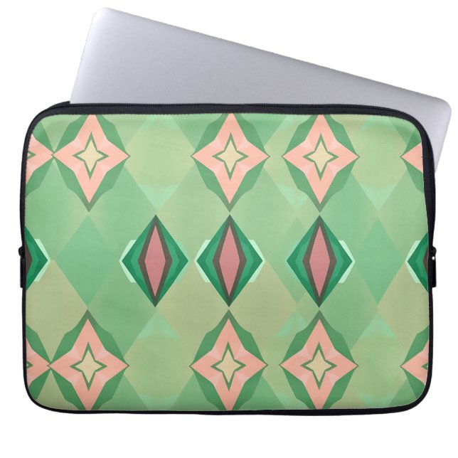 Retro geometriskt mönster Grönt Rosa Diamantstjärn Laptop Fodral (Framsidan)