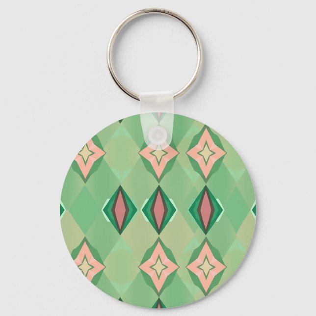 Retro geometriskt mönster Grönt Rosa Diamantstjärn Nyckelring (Framsida)