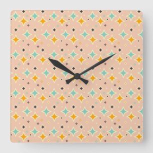 Retro geometriskt mönster med teal, orange, svart fyrkantig klocka