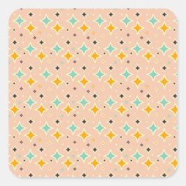 Retro geometriskt mönster med teal, orange, svart fyrkantigt klistermärke