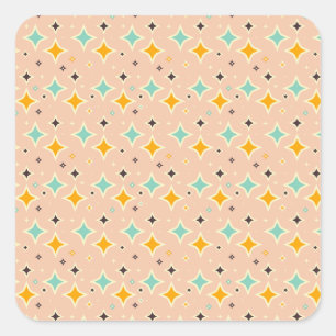 Retro geometriskt mönster med teal, orange, svart fyrkantigt klistermärke