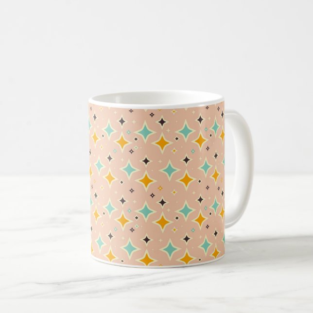 Retro geometriskt mönster med teal, orange, svart kaffemugg (Framsida höger)