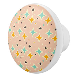 Retro geometriskt mönster med teal, orange, svart knopp